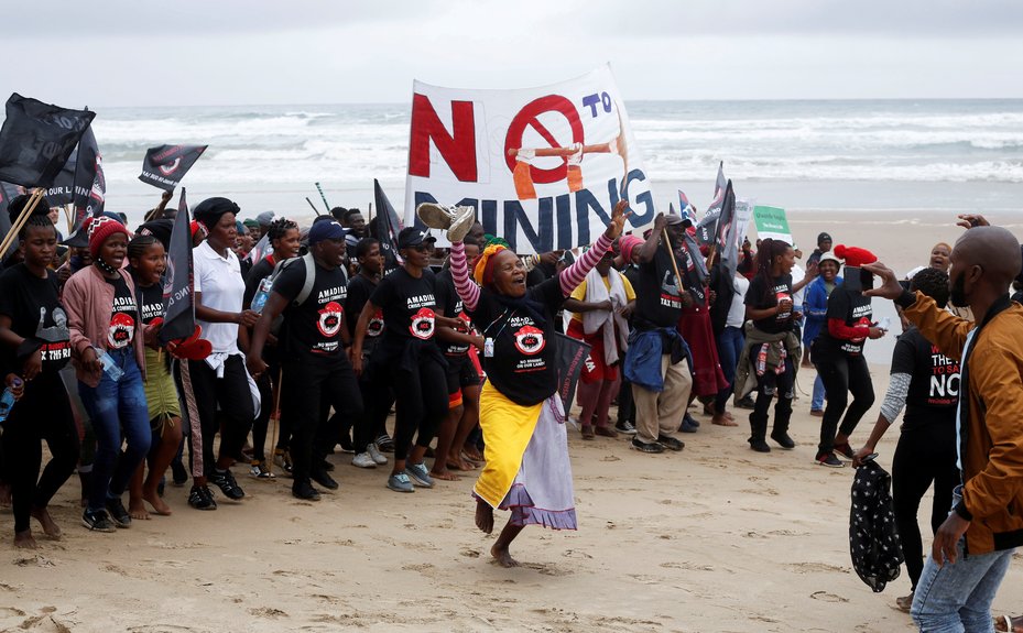 South Africa anti mining protest on beach