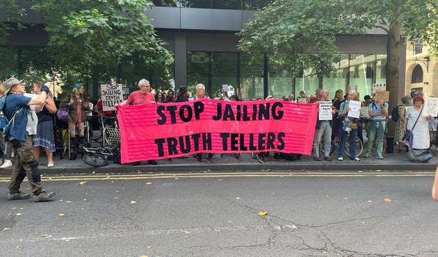 Protestors at the sentencing outside Southwark Crown Court. Global Witness