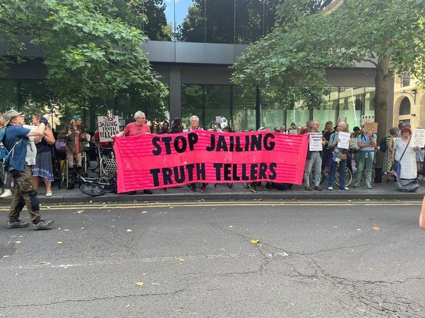 Protestors at the sentencing outside Southwark Crown Court. Global Witness