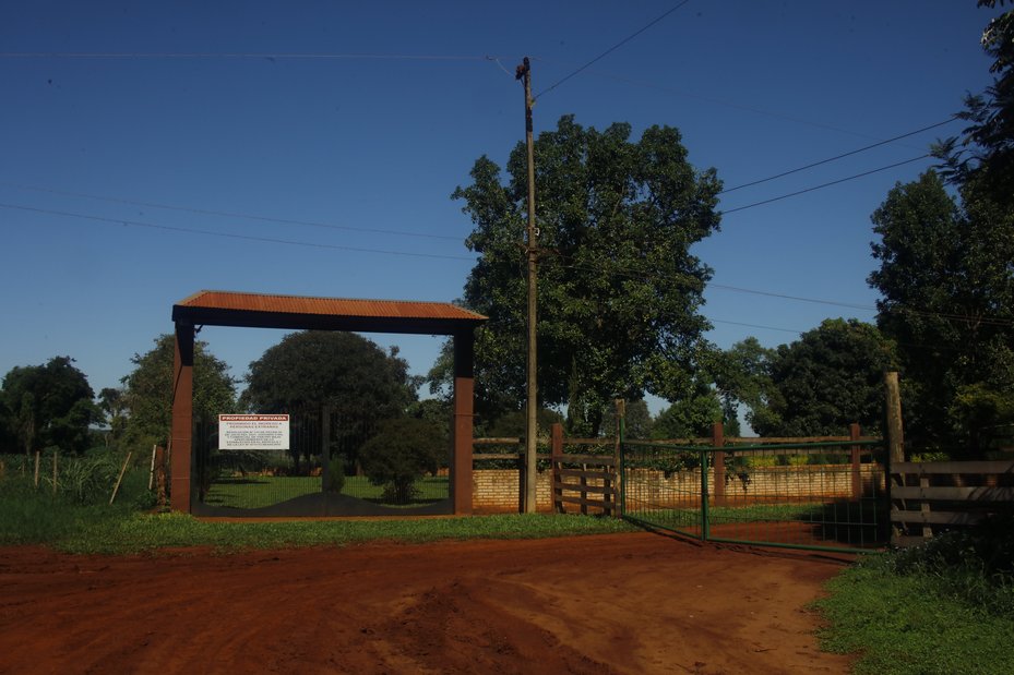 A gate installed by a soy producer blocks access to land titled to the Ka’a Poty community