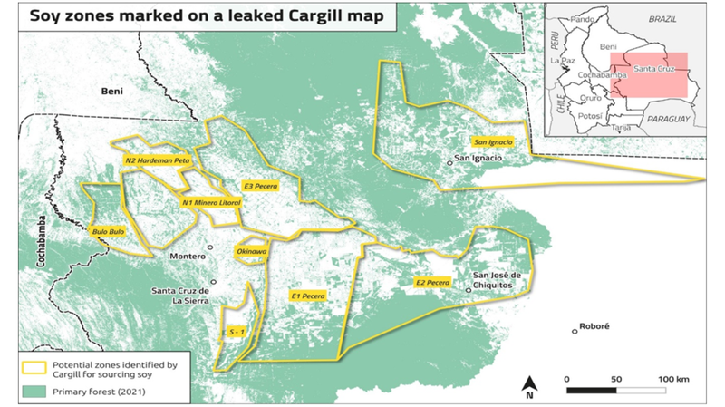 Soy zones marked on a leaked Cargill map