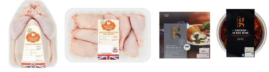 Tesco's 'Willow Farms’ brand of chicken, and Marks and Spencer’s ‘Gastropub' brand