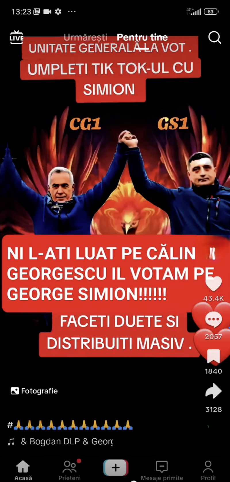 screenshot of romanian presidential candidates on tiktok
