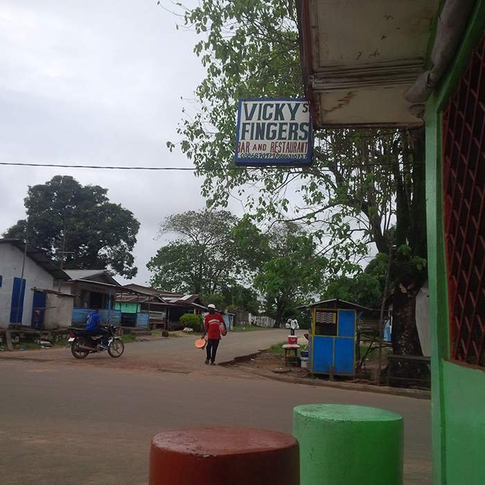 Vicky’s Fingers café, where locals eat chargrilled fish and plantain on the street