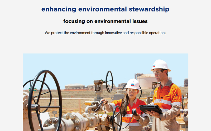 Chevron’s website includes claims that reinforce protecting the environment