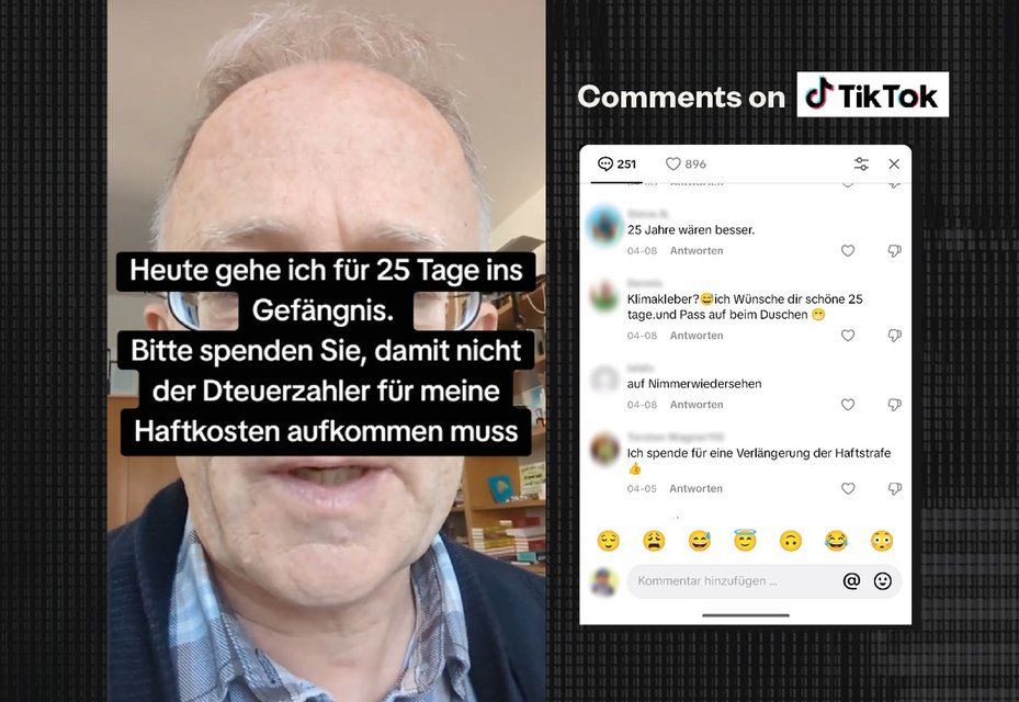 Comentarios reales en TikTok en respuesta a una publicación de Jörg que decía: «Hoy voy a ir 25 días a la cárcel. Hagan un donativo para que las personas contribuyentes no tengan que pagar mis gastos de encarcelamiento»