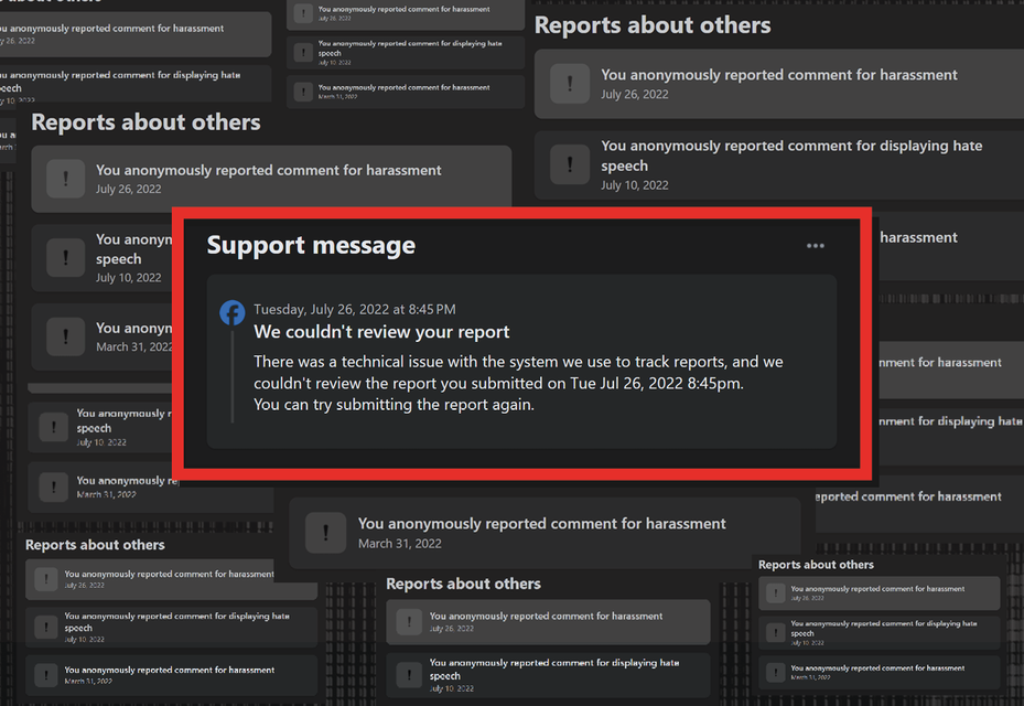Reproduced real report and response made on Meta by a defender