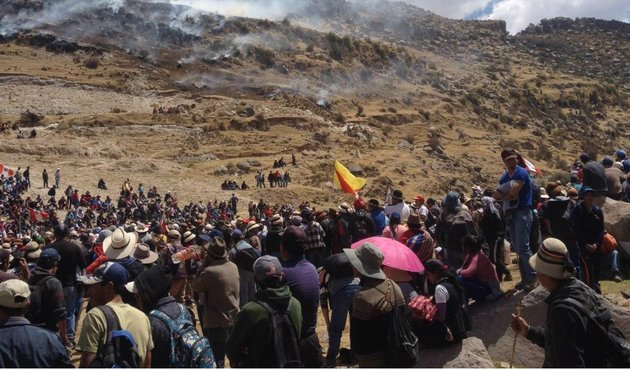 land and environmental defenders protest las bambas mine in peru