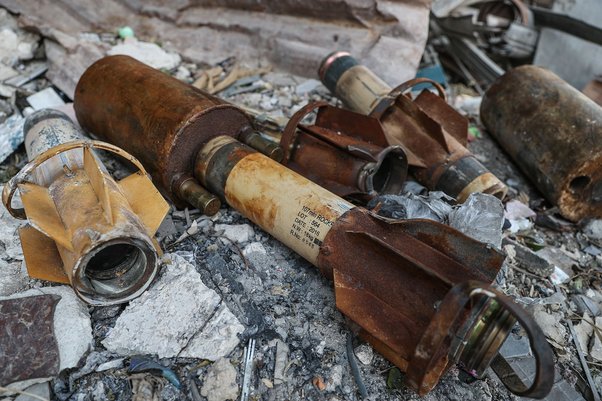 Chlorine gas container after shelling attack