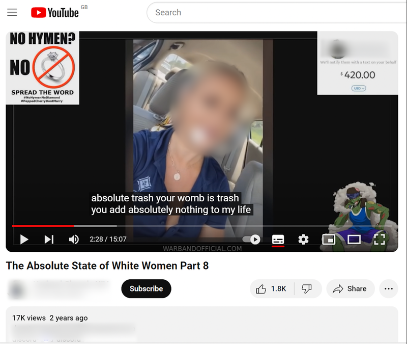 A still from one of the reported YouTube videos in which the narrator reviews the social media accounts of a woman